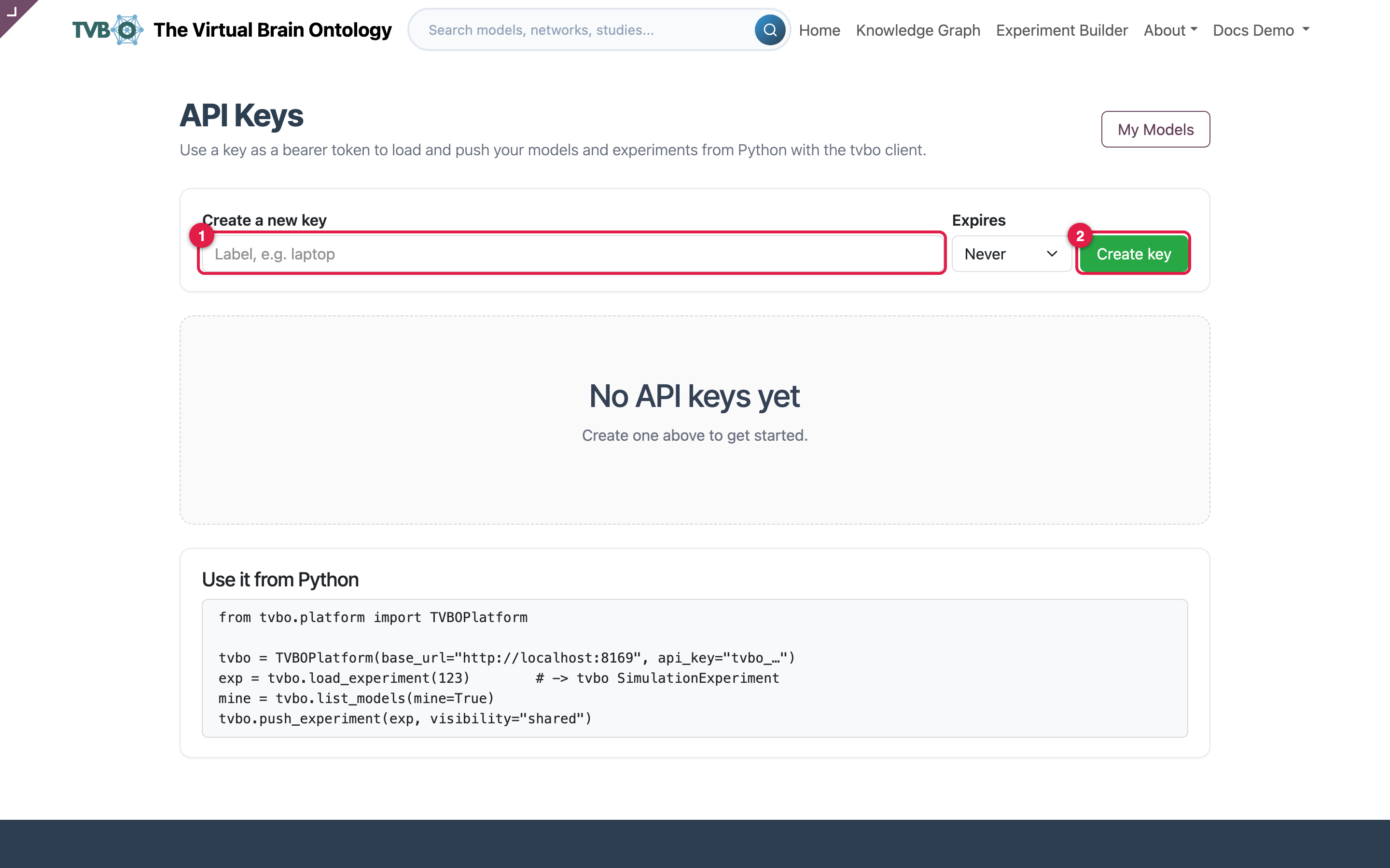Creating an API key