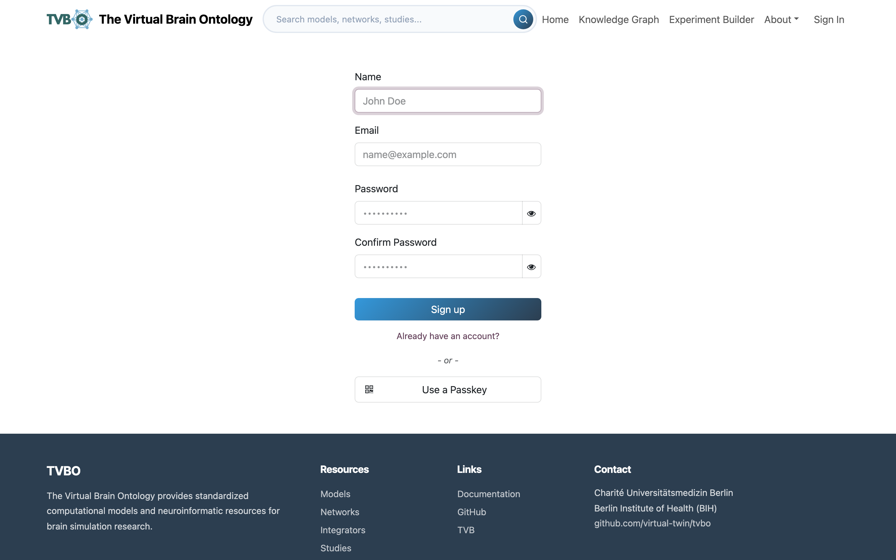 The registration form