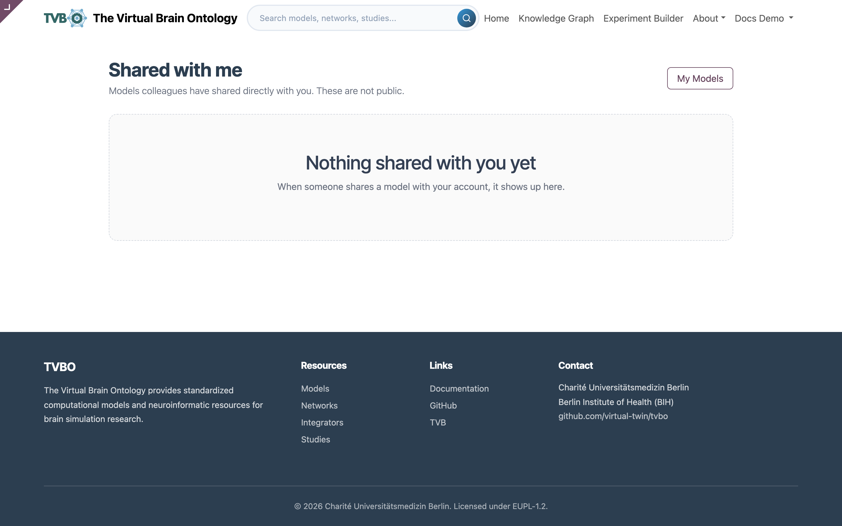 The “Shared with me” page listing models colleagues shared directly with you